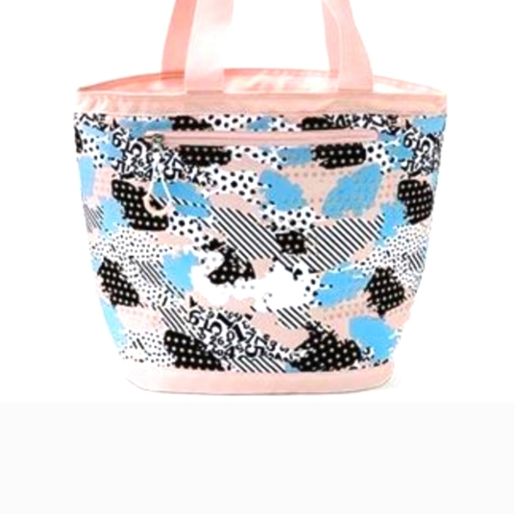 Patterned Pink & Blue Insulated Beach Bag
